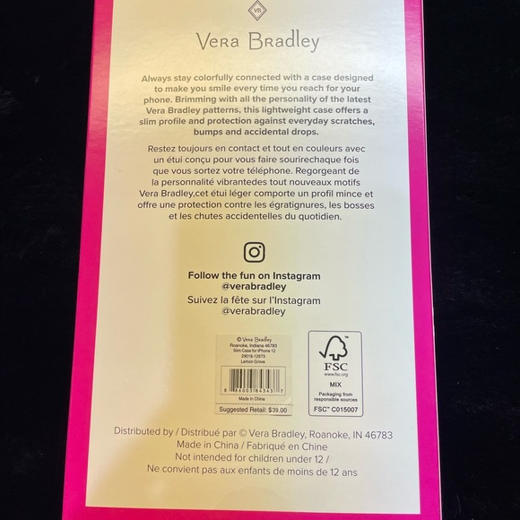🆕 Vera Bradley 🍋 Lemon Grove Factory Style Slim Case for iPhone 12 - Picture 4 of 5
